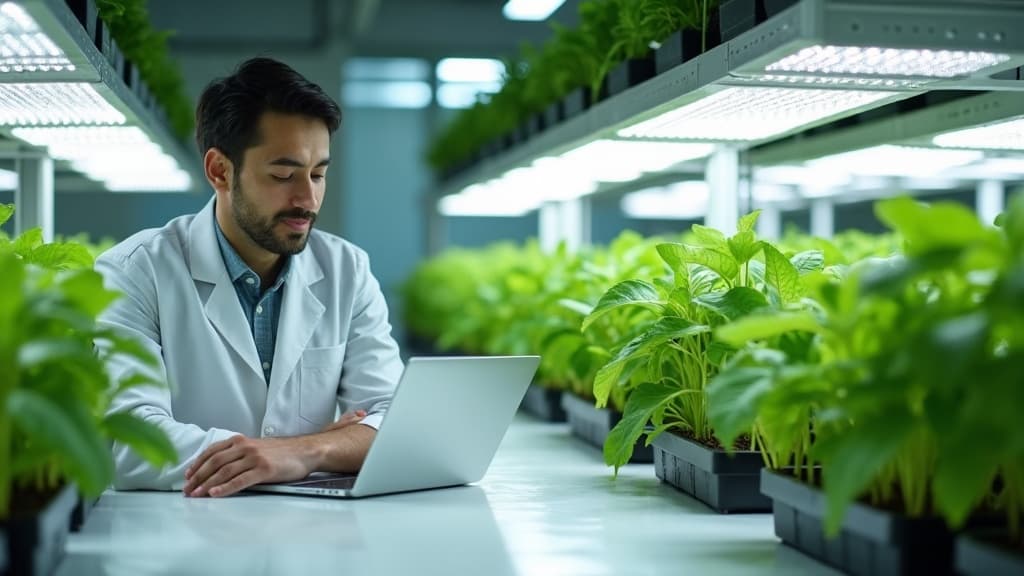 RootedUp consultant at a clean white desk with seedling trays